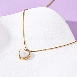 304 Stainless Steel & White Shell Heart Pendant Round Snake Chain Necklaces for Women&nbsp;NJEW-K255-39G