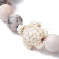 Natural Pink Zebra Jasper & Howlite Turtle Beaded Stretch Bracelets&nbsp;BJEW-JB09831