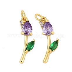 Rack Plating Brass Micro Pave Cubic Zirconia Pendants&nbsp;KK-R166-09G-06