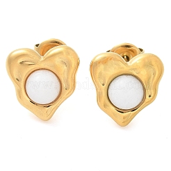 Natural White Jade & Ion Plating(IP) 304 Stainless Steel Heart Stud Earrings&nbsp;EJEW-A118-04G-04