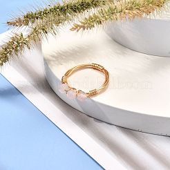 Copper Wire Wrapped Natural Gemstone Braided Bead Rings for Women&nbsp;RJEW-JR00393