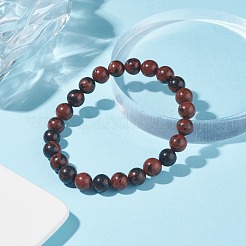 Natural Mahogany Obsidian Round Beaded Stretch Bracelet&nbsp;BJEW-JB07905-01
