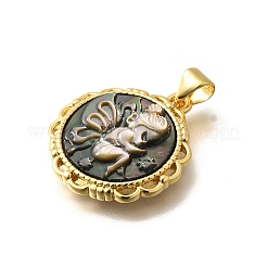 Brass with Natural Shell Carved Pendants&nbsp;KK-Z091-07G-01