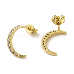 Moon Rack Plating Brass Micro Pave Cubic Zirconia Stud Earrings for Women&nbsp;EJEW-O001-08G