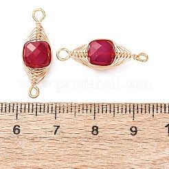 Natural Red Corundum Faceted Cube Links Connector Charms with Copper Herringbone Wire-Wrapped&nbsp;KK-Z152-06G-02A
