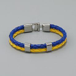 Flag Color Imitation Leather Double Line Cord Bracelet with Alloy Clasp&nbsp;GUQI-PW0001-088