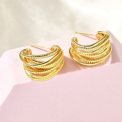 Multilayer C-Shaped Brass Stud Earrings&nbsp;EJEW-R018-03G