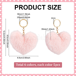 30Pcs 6 Colors Heart Polyester Rabbit Hair Pendant Keychains&nbsp;AJEW-PH0008-08