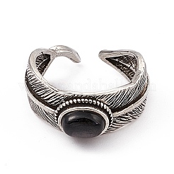 Feather Natural Hypersthene Cuff Rings&nbsp;RJEW-G273-14AS-02