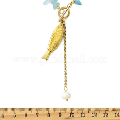 304 Stainless Steel Fish Pendant Natural Aquamarine Chip and Pearl Beaded Necklaces for Women&nbsp;NJEW-JN06299-02