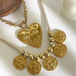 2Pcs 2 Styles 316L Surgical Stainless Steel Coin Heart Pendant Necklaces Set&nbsp;WGF2B0B-03
