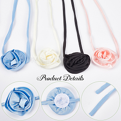 4Pcs 4 Colors 3D Rose Satin Fabric Wrap Choker Necklaces for Women&nbsp;NJEW-CY0001-02