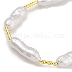 Rack Plating Brass & ABS Plastic Pearl Beads Column Beaded Necklaces for Women&nbsp;NJEW-C059-14G