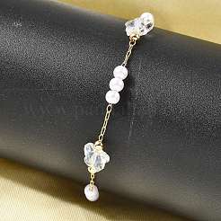 Brass & Glass Link Chain Bracelets for Women&nbsp;BJEW-F517-02G-02
