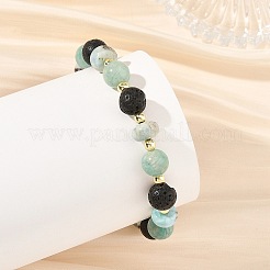 Rondelle Natural Larimar & Round Natural Mixed Stone Beaded Stretch Bracelets&nbsp;BJEW-JB14433