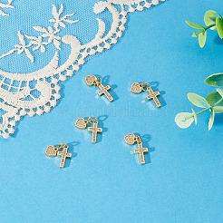 5Pcs Heart & Cross Brass Cubic Zirconia Charms&nbsp;PALLOY-TAC0244