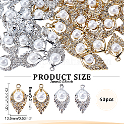 60Pcs 2 Colors Zinc Alloy & Crystal Rhinestone & Plastic Pearl Pendants&nbsp;FIND-ME0004-25