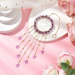 Wire Wrapped Natural Amethyst Chips Ring Hanging Ornaments&nbsp;HJEW-JM02371-06