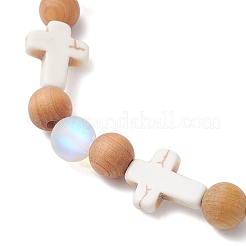 Natural Wood Round Beads Stretch Bracelets for Women&nbsp;BJEW-JB12590