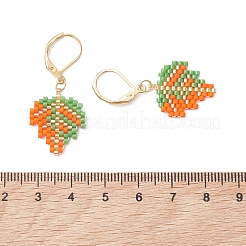 3 Pairs 3 Colors Leaf Glass Seed Beaded Leverback Earrings&nbsp;EJEW-MZ00701