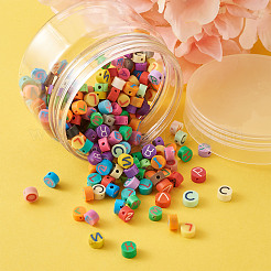 Handmade Polymer Clay Flat Round with Capital Letter Beads&nbsp;CLAY-CW0001-01