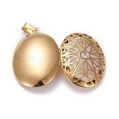 304 Stainless Steel Rhinestone Locket Pendants&nbsp;STAS-K197-10G