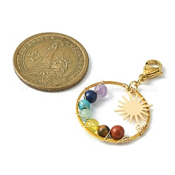 Wire Wrapped Chakra Mixed Gemstone Pendant Decorations&nbsp;HJEW-TA00053