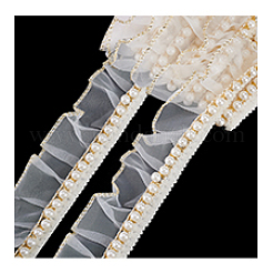 5 Yards Chiffon Pleated Lace Ribbon with Plastic Beads&nbsp;OCOR-PH0004-05