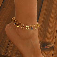 Elegant Brass Hollow Heart & Plastic Blue Faceted Cone Pendant Anklets for Women Vacation and Daily Wear&nbsp;DO5106
