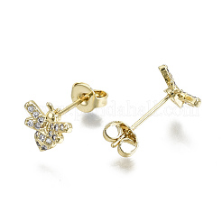 Brass Micro Pave Clear Cubic Zirconia Stud Earrings&nbsp;EJEW-T046-29G-NF