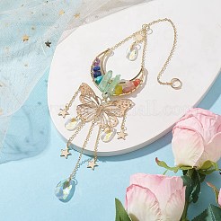 Butterfly & Moon Brass & 304 Stainless Steel Hanging Suncatchers&nbsp;HJEW-TA00162