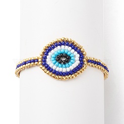 Glass Seed Braided Evil Eye Link Bracelet for Women&nbsp;BJEW-JB08398-02