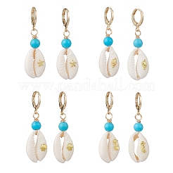 Synthetic Turquoise & Shell Leverback Earrings&nbsp;EJEW-JE06880