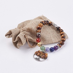 Chakra Jewelry Natural Gemstone Beads and Tiger Eye Charm Bracelet&nbsp;BJEW-JB03608-05