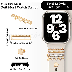 12Pcs 12 Style Flower & Wave & Rectangle Crystal Rhinestone Watch Band Charms Set with Imitation Pearl&nbsp;FIND-PH0007-68
