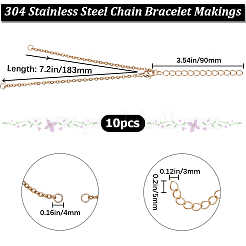 10Pcs 304 Stainless Steel Cable Chain Bracelet Making&nbsp;AJEW-BBC0002-11