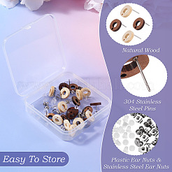 20Pcs 2 Styles Donut Shape Natural Ash Wood Stud Earring Findings&nbsp;EJEW-TA0001-35