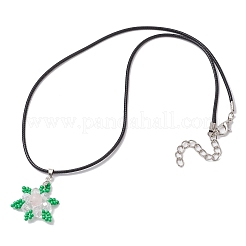 Natural Rose Quartz & Glass Snowflake Pendant Necklaces&nbsp;NJEW-JN05054-03