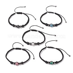 Round Natural Mixed Gemstome Bead Braided Bracelets for Women&nbsp;BJEW-JB13332