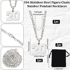 1Pc 304 Stainless Steel Figaro Chain Number Pendant Necklaces&nbsp;NJEW-BBC0001-28A-P
