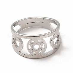 Non-Tarnish 304 Stainless Steel Star of David Adjustable Ring for Women&nbsp;RJEW-B027-11P