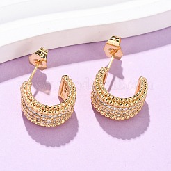 Brass Micro Pave Clear Cubic Zirconia C-Shaped Stud Earrings&nbsp;EJEW-B153-16G