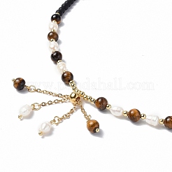 Tassel Pendant Necklace with Glass Beaded Chains for Women&nbsp;NJEW-F302-03