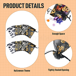 40Pcs 4 Styles Halloween Theme Spider Bat Skull Printed Organza Drawstring Bags&nbsp;ABAG-TA0002-03