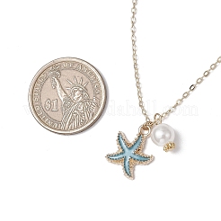 Summer Beach Starfish Alloy Enamel & ABS Plastic Imitation Pearl Pendant Necklaces&nbsp;NJEW-JN05268