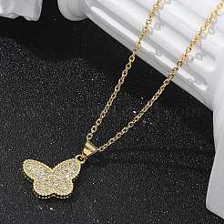 Brass Micro Pave Clear Cubic Zirconia Pendants Necklaces&nbsp;NJEW-M088-03G-02