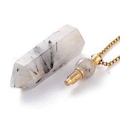 Natural Tourmalinated Quartz/Black Rutilated Quartz Openable Perfume Bottle Pendant Necklaces&nbsp;NJEW-H216-06G