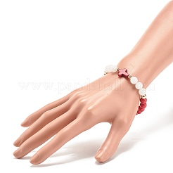 Natural White Jade & Gemstone & Synthetic Turquoise(Dyed) Stretch Bracelet with Cross&nbsp;BJEW-JB08295