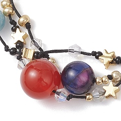 Natural Carnelian & Tiger Eye & Blue Quartz & Nylon Thread Adjustable Multi-strand Bracelets&nbsp;BJEW-MZ00238-02