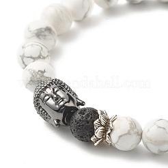 Natural Howlite & Lava Rock Round Beads Energy Power Stretch Bracelet for Men Women&nbsp;BJEW-JB07037-02